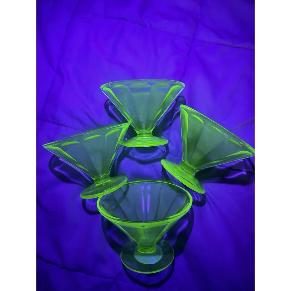 Vintage Depression Green Uranium Glass Fluted Sherbet 2.75